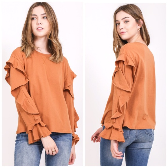 ❤️LAST 1! Gorgeous Butterscotch Ruffle Top! - Picture 3 of 3